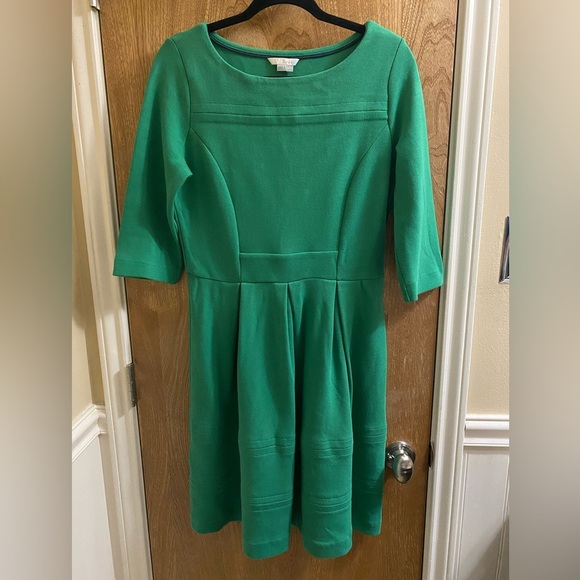 BODEN Libby Ponte Jersey Green Dress Women 10R A-Line Cotton-Blend Stretch - Picture 1 of 13